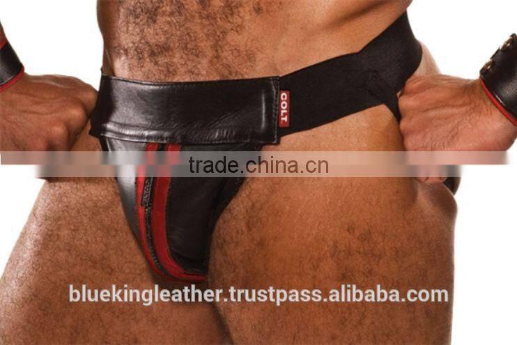 LAMBS LEATHER SPIKED BONDAGE JOCKS THONG BRIEFS Posing pouch