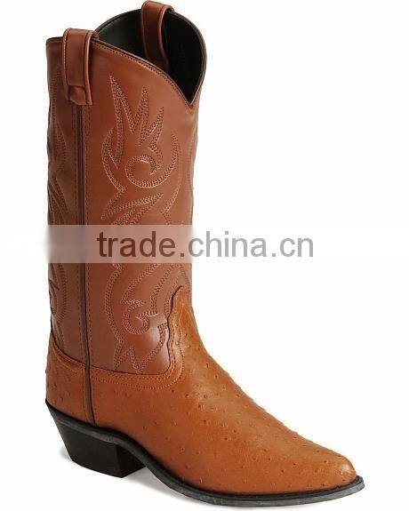 black wine brown smooth leather fancy stitched western Ostrich print cowboy boots wholesale