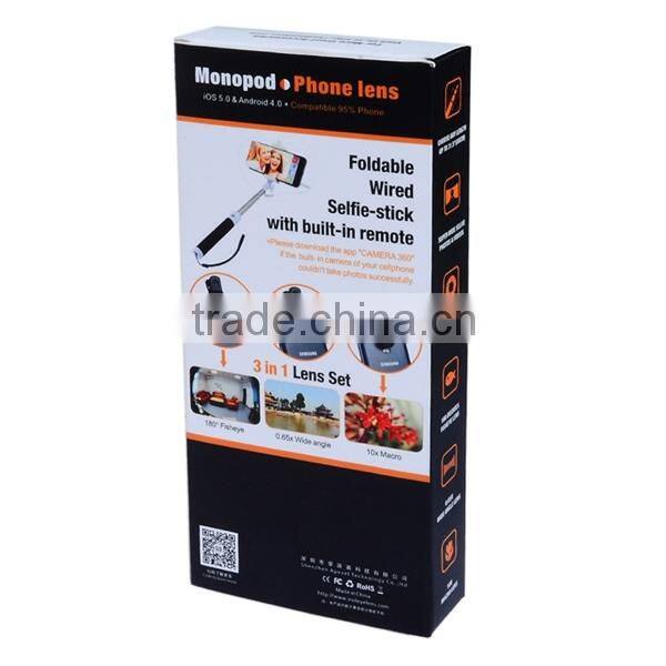 Apexel 4 in 1 set Selfie Stick with Cable 3.5mm and 3 in 1 Lens Wide Angle Macro lens Fisheye Lens for iPhone Samsung