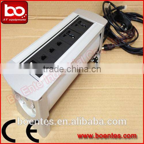 Tabletop Manual Rotating Power Socket with Universal Outlets and Network/HDMI/USB/VGA