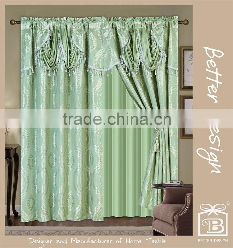 Luxury Classical Hotel Window Curtain Design With Valance And Taffeta Backing And Tassels