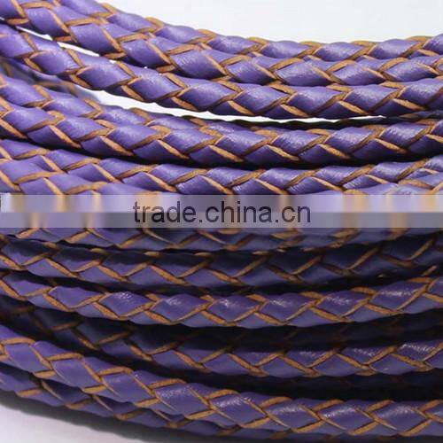 customized purple real leather cord 4.0mm braided cord