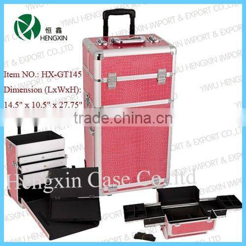 Zebra Aluminum Makeup Artist Cosmetic Rolling Case with Drawers
