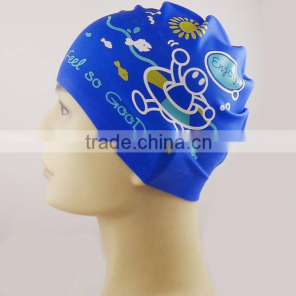 animal print silicon swimming cap,cartoon swim cap hat,children swimming cap