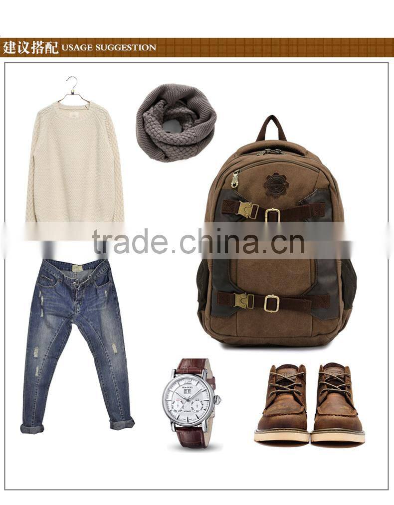 New arrived brown custom canvas backpack laptop bags wholesale for 14inch