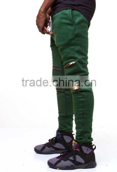 Green biker ZIP JOGGER man pants moto jogger pants gym pants (lotbike082)