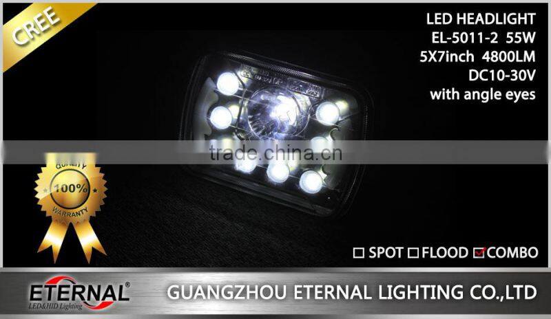 5x7in 55W sealed beam led headlightsealed dual beam with halo ring H4 plug for automotive Jeep off road 4x4 racing vehicles
