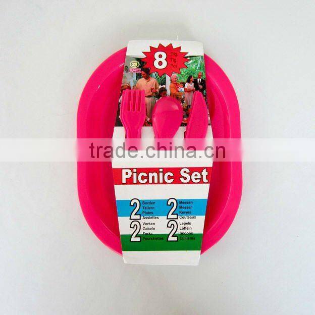 16 pcs round plate plastic tableware picnic set