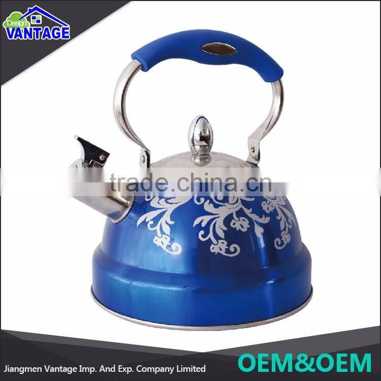 Portable tea kettle stainless steel blue gas soup kettle with color coating