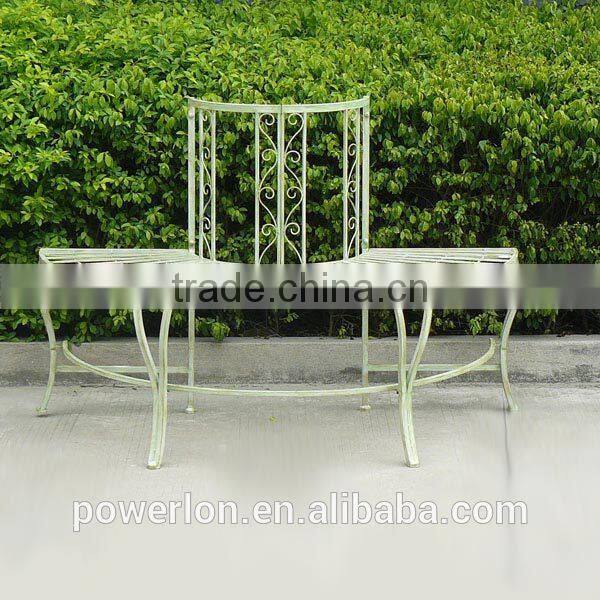 Antique White Half Round Tree Seat Bench Wrought Iron Metal