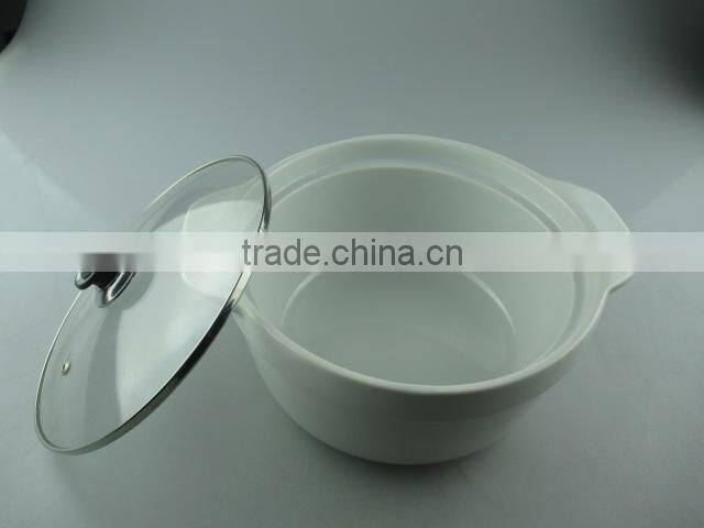 Wholesale white ceramic tureen/cookware with glass lid in stock