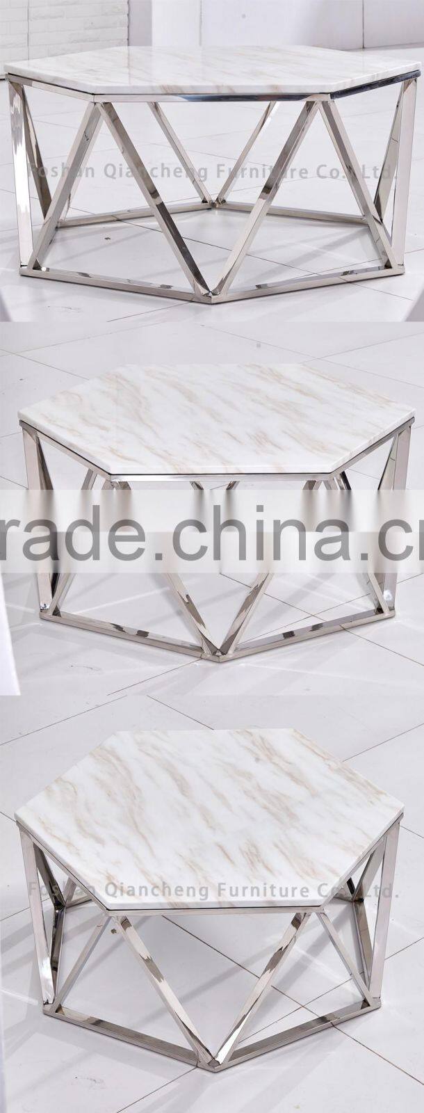 hexagon white marble top coffee table for living room