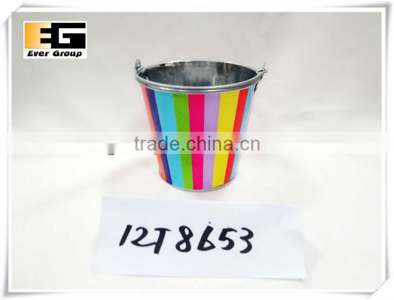 Zinc with handle printing finished round shape Flower pot