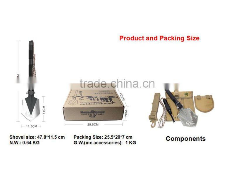 New Model Outdoor Multifunction Hunting Gear Shovel Knife Saw Hoe Fire Starter Flint