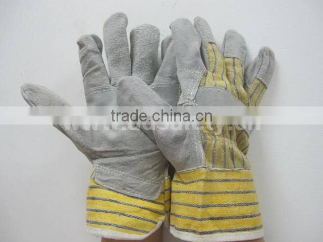 Grey Cow Split Leather Gloves With Cotton Back Safety Working Glove
