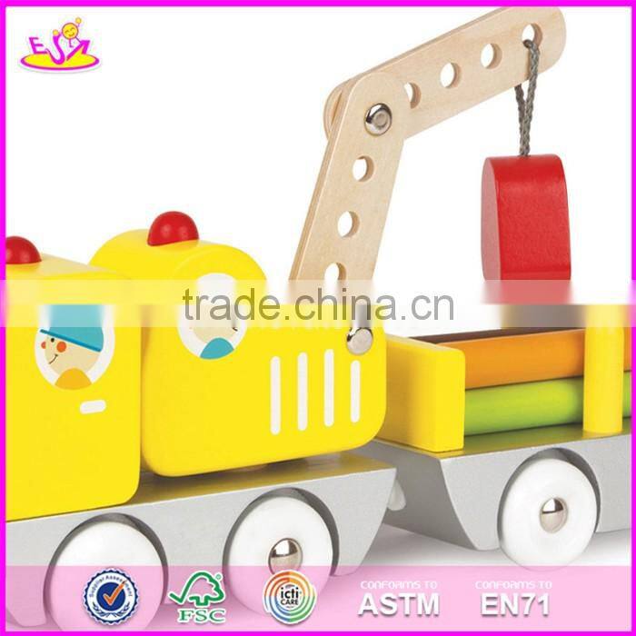 2017 new design children funny wooden toy pulling trucks W05C082