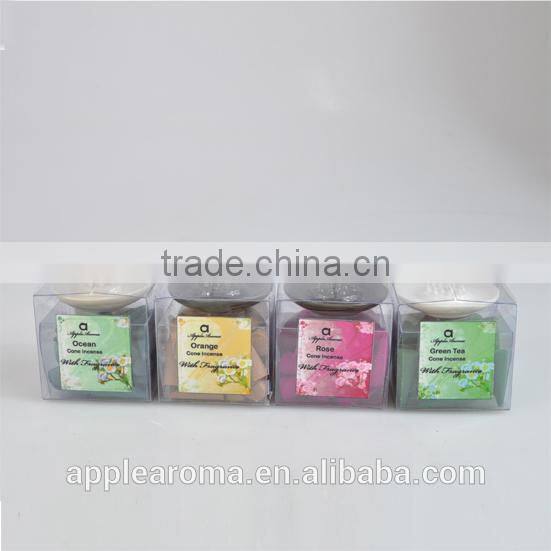 Raw/Scented/Fragrance Incense Cones in PVC box with ceramic holder