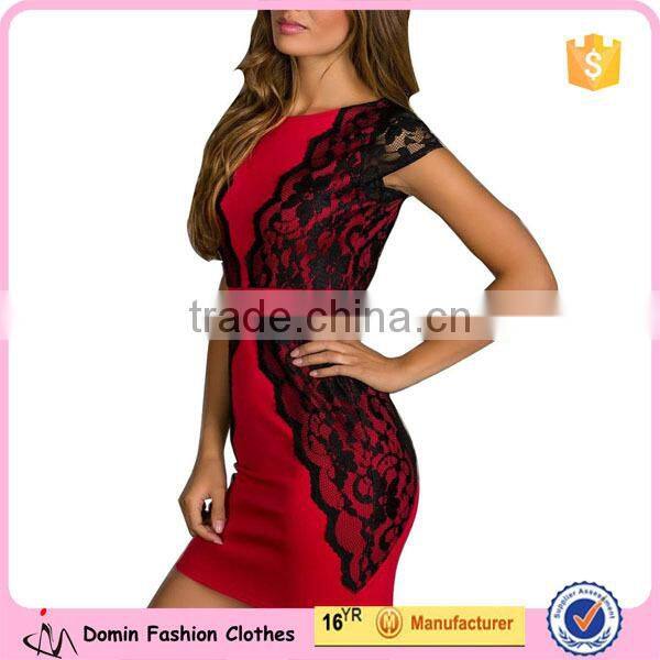 Women's Fashion Lace Splicing Pencil Mini Bodycon Dress