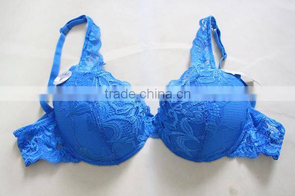 Women elegant blue lace push up bra for Panama market
