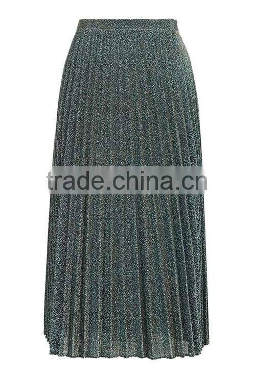 Pleated skirt women clothing factory new designs 2017 shiny long skirt