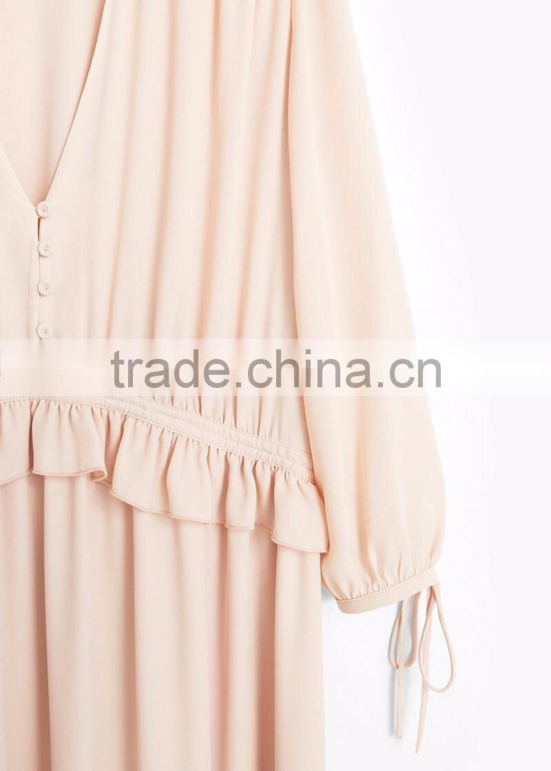 ladies western v neck button fastening long sleeve maxi dress frill layered