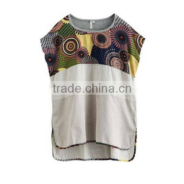 women high fashion neck design short front long back linen blouses elegant