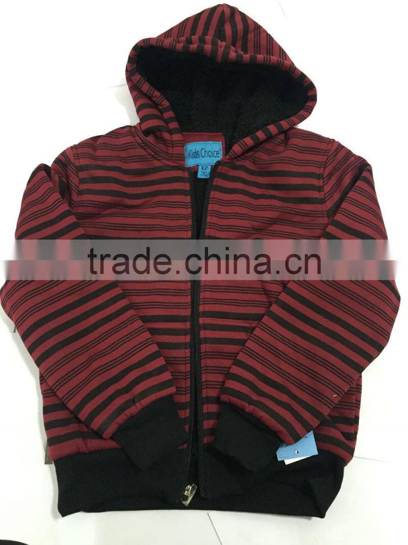 Children coat stripe style boy zipper jacket with hoody