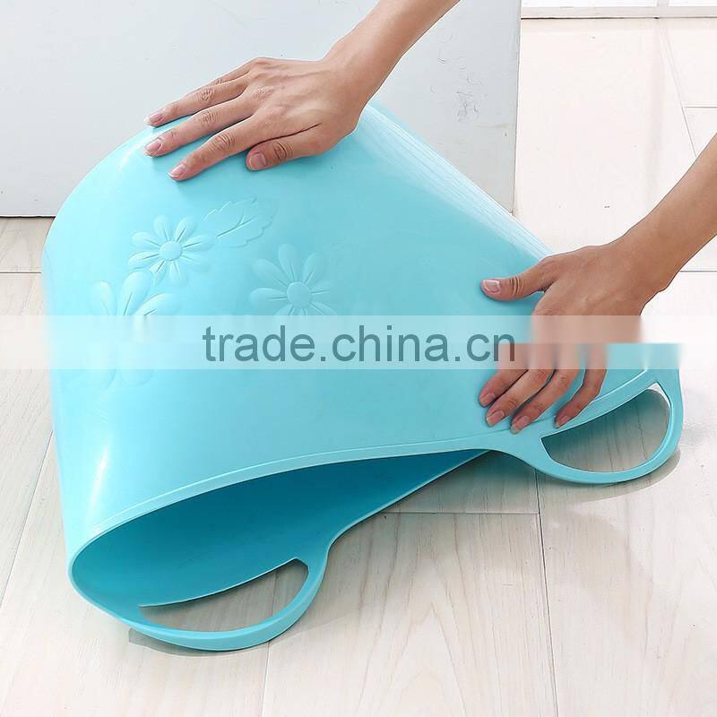 Large size Pink green Soft foldable plastic laundry basket with handle