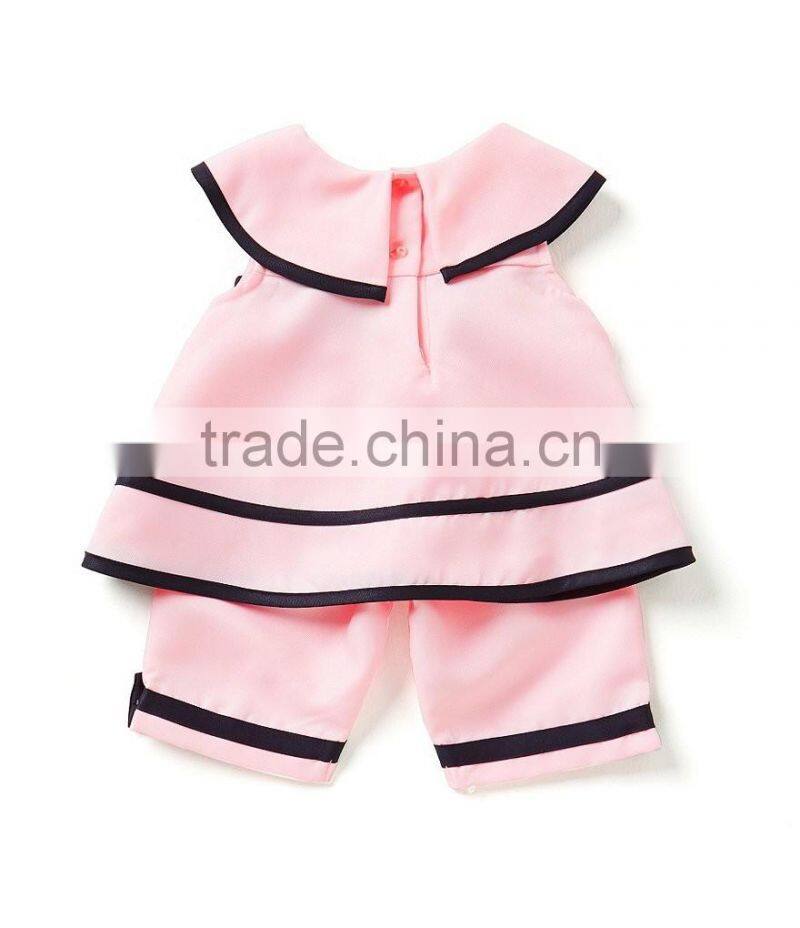 Wholesale lovely pink baby girl clothes bownot stripe clothing 100%cotton frock designs of baby two pieces clothes set