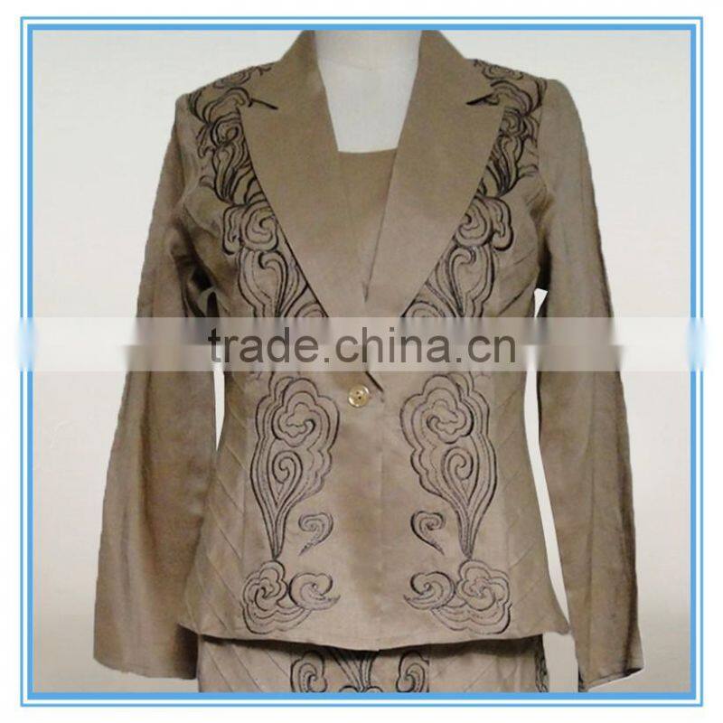 Ladies jacket and skirt business embroidery design suit