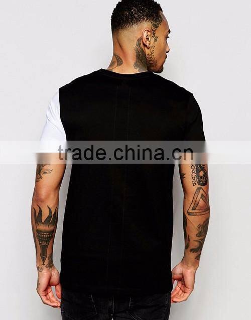 Fashion men cut & sew square panel round collar short sleeve plain t-shirt wholesale custom factories
