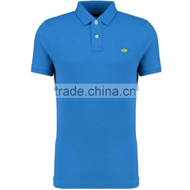 MGOO Fashion Blue Logo Brand Polo Shirts 240g 100% Cotton Plain Dyed Fabric For Shirts