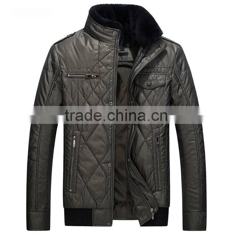 Top Quality Real Fur Collar Embossed Fabric Heavy Padding Casual Jacket For Man