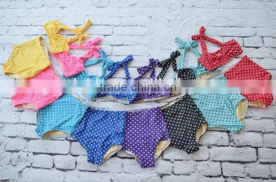 Children kids knit bikini beachwear swimwear 2016 high waist solid color polka dot swimsuit bathing suit