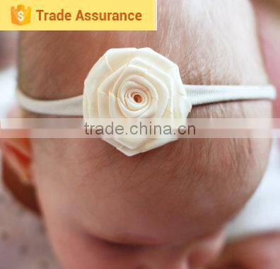 Pure Color Braid Elastic Headband Baby Girls Flower Shape Hairband Newborn Infant Shiny Beads Hair Accessories