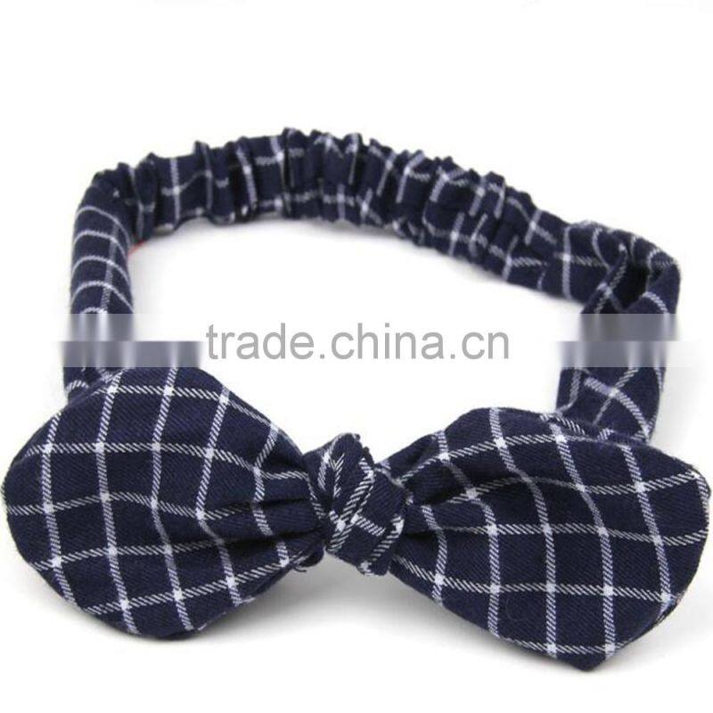 Retro Knot Bow Head Wrap ,Wholesale Checked Elastic Headband
