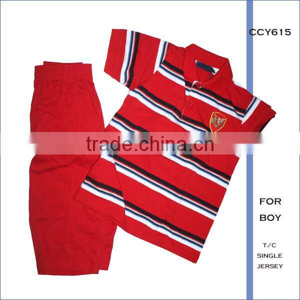 Little boys summer designs pijamas custom print strip cotton knitted kids boy's pajamas set