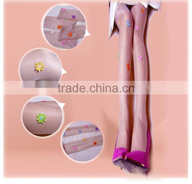Handmade lace socks colorful flowers Pearl Rhinestone Anti-hook wire pantyhose stockings