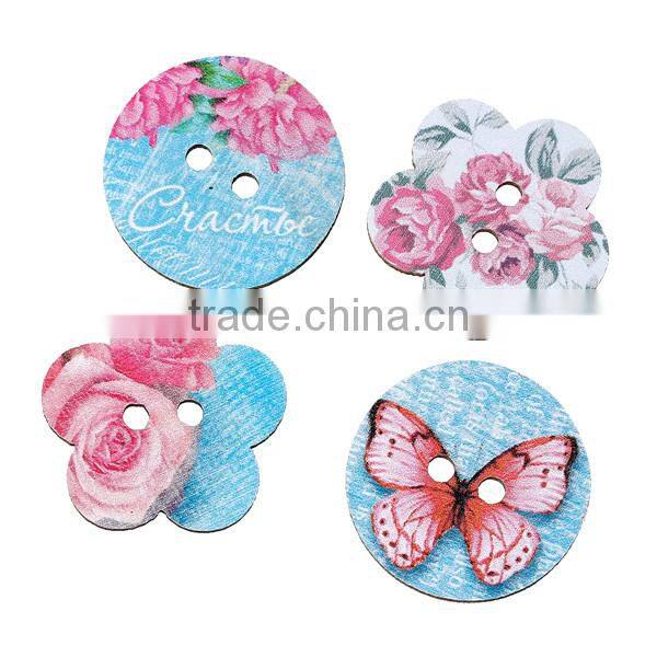 Cstom Scrapbooking Mixed At Random Two Holes Butterfly Pattern Wood Sewing Button