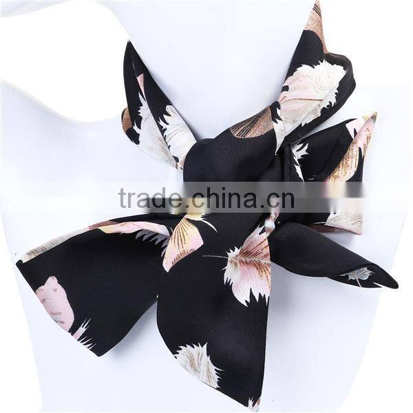 Chiffon Multifunction Skinny Scarf Black Rectangle Feather