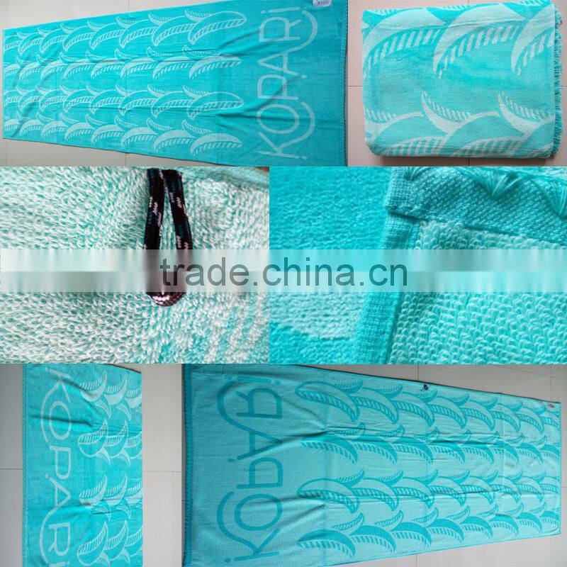 100%cotton terry jacquard/velour design yarn dyed Blue color with hunging loops summer beach/bath pool Luxury Towels
