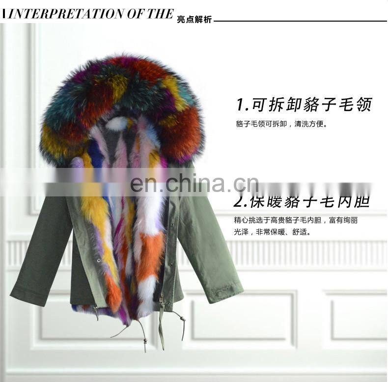 Hot Selling warm raccoon parka coat with fur hood snow real fur jackets