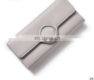 Fashion Decorative Metal Ring Package Woman Wallet Long Solid Simple HASP Womens Purse PU Leather Brand Women Wallet Coin Pocket