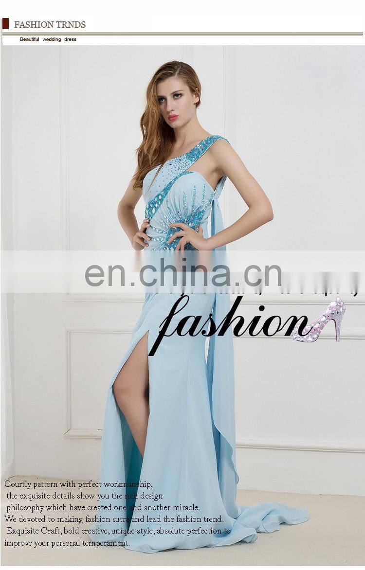 C5046 One shoulder beaded Side slit chiffon Sexy pakistani bridal dress