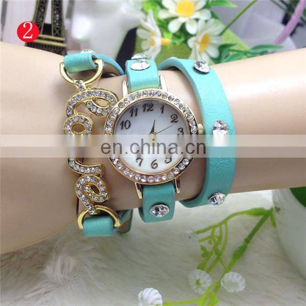 2014 Wholesale Cheap Vintage Leather Wrist Watch 3-stand bracelet watch