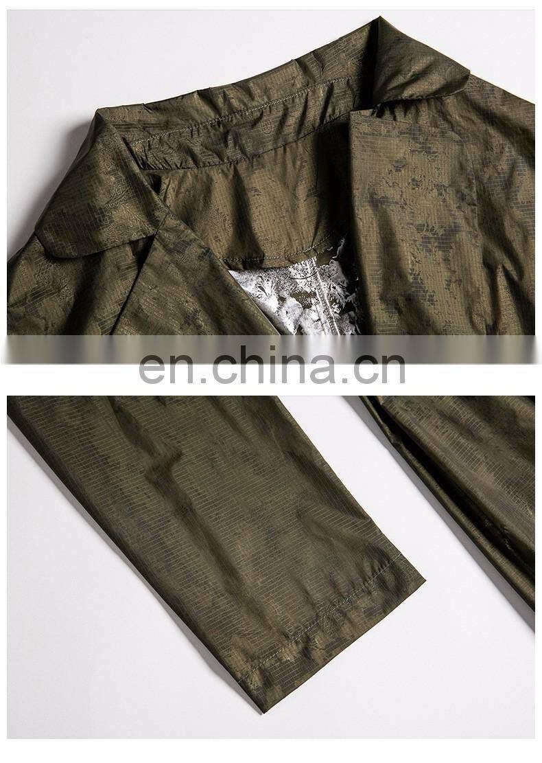 wholesale women clothing spring wear fashion lapel waist tie long sleeves jacquard cloth overknee trench coat