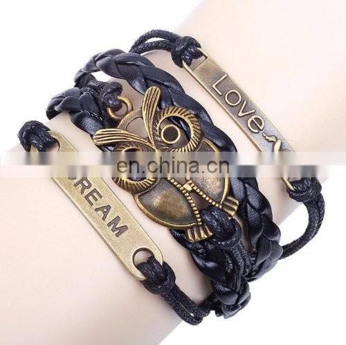 Couple bracelet unisex leather bracelet black leather
