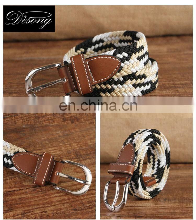 Hot sale fashion brown promotion overalls weave stretch belt with pin buckle