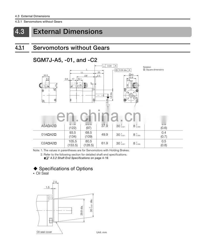 SGM7J-04AFC6S AC 200V 400W YASKAWA servo motor