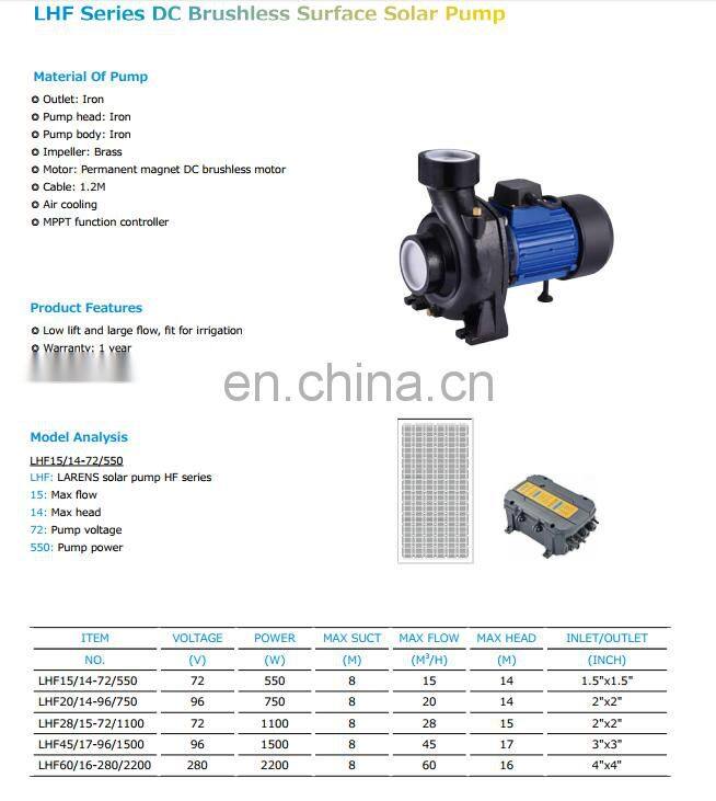 LHF Series 1hp 0.75kw DC Brushless Surface solar pumps for agriculture